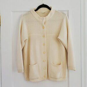 VINTAGE Wool Cardigan Button Down Sweater Jacket, Cream Ivory